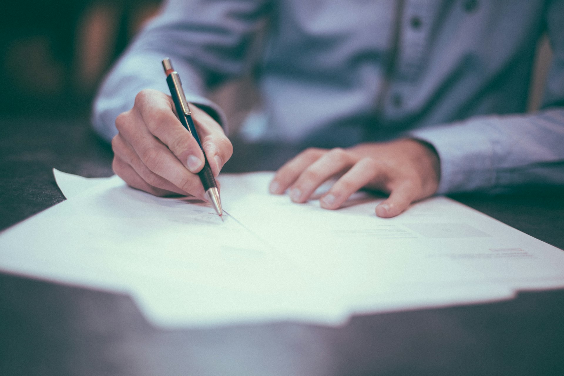 Hand writing on a document